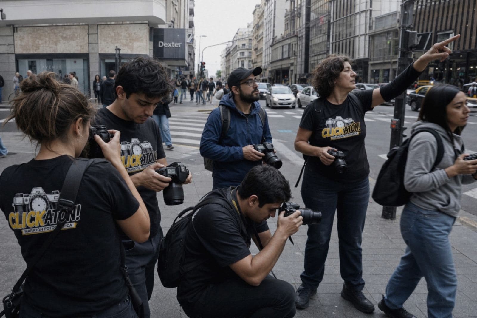 Participantes con remeras Clickatón compartiendo la experiencia fotográfica